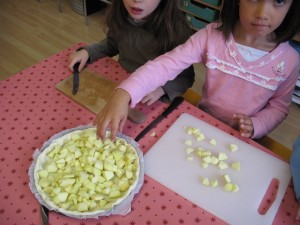 Etaler les morceaux de pommes sur la pâte